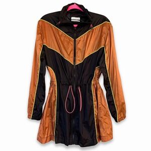 Urban Outfitters 80s Colorblock Nylon Windbreaker Jacket Black Bronze Neon Small